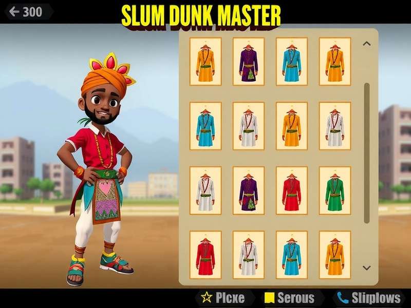 Slum Dunk Master character customization screen showing Indian clothing options