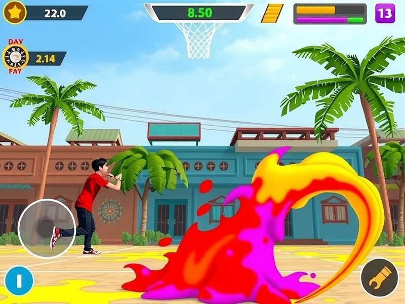 Slum Dunk Master Holi event gameplay showing color splash effects