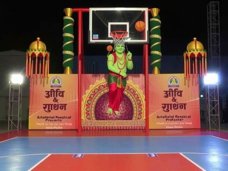 Slum Dunk Master Durga Puja event with pandal-themed basketball court