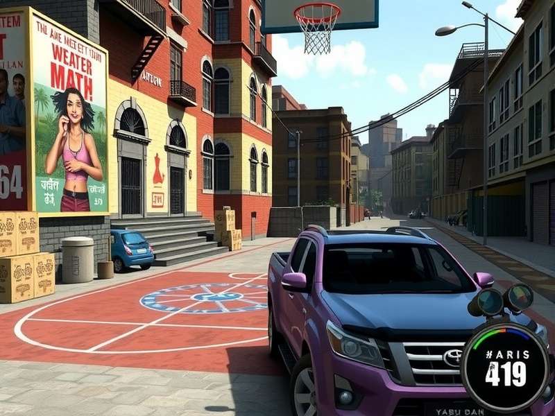 Slum Dunk Master in-game street court with Indian murals and posters